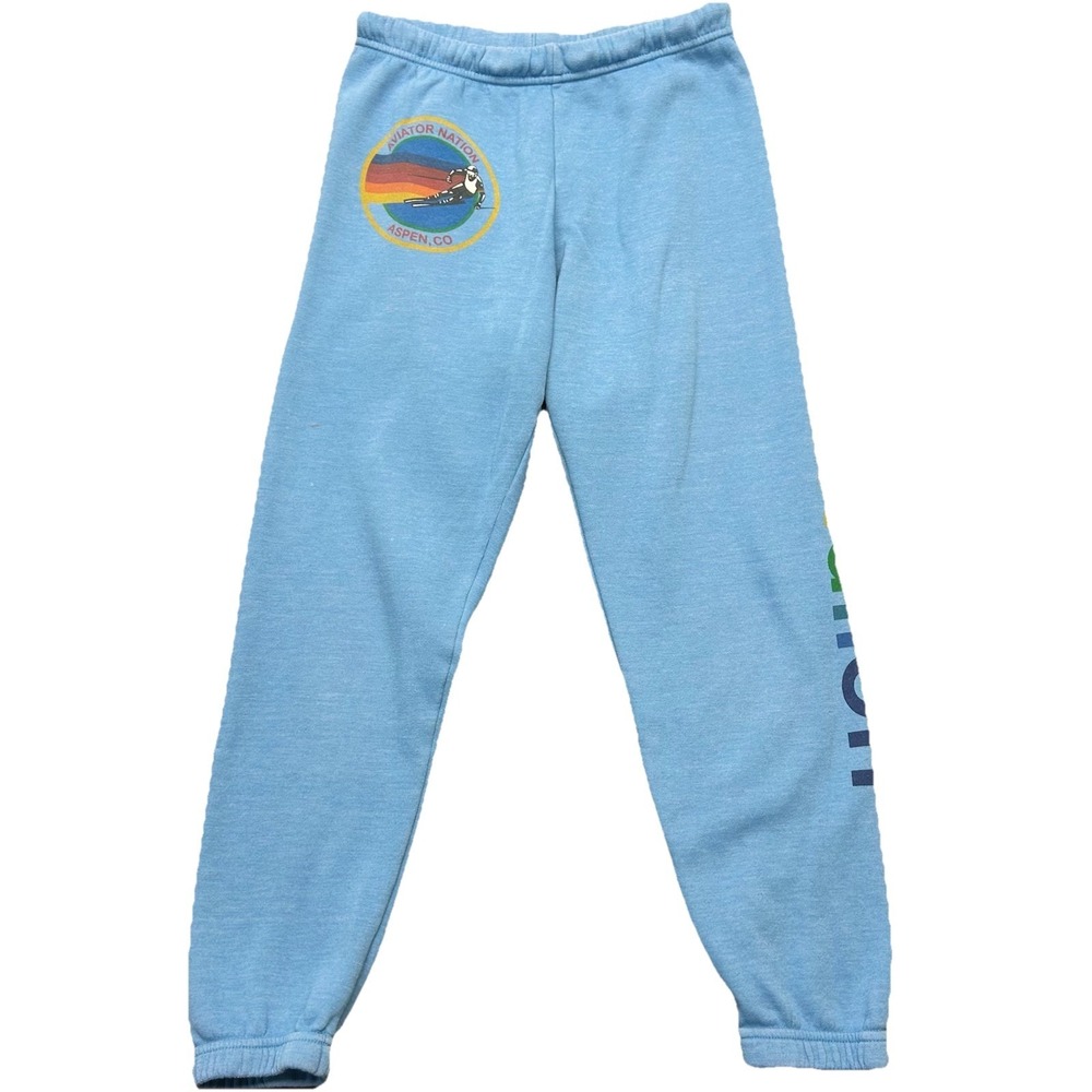 Aviator Nation Logo Sweatpants Blue Womens Size XS Aspen CO Made In USA